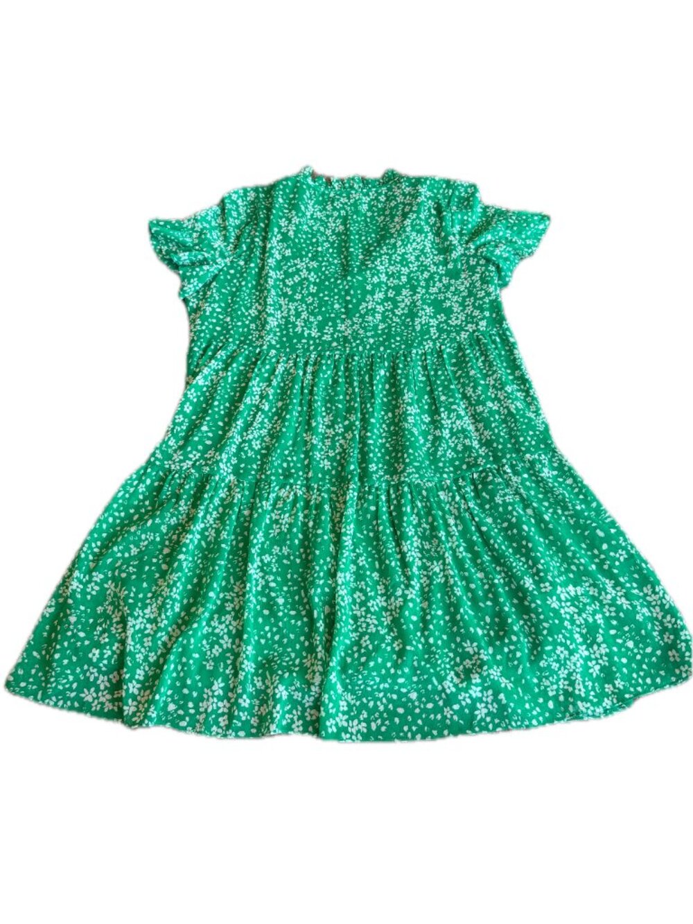 DKNY Green Floral Tiered Dress Ruffle V Neck Flutter Sleeve Size 14 Women's NWT - Picture 8 of 15